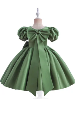 Vestido de menina de cetim Borgonha com arco