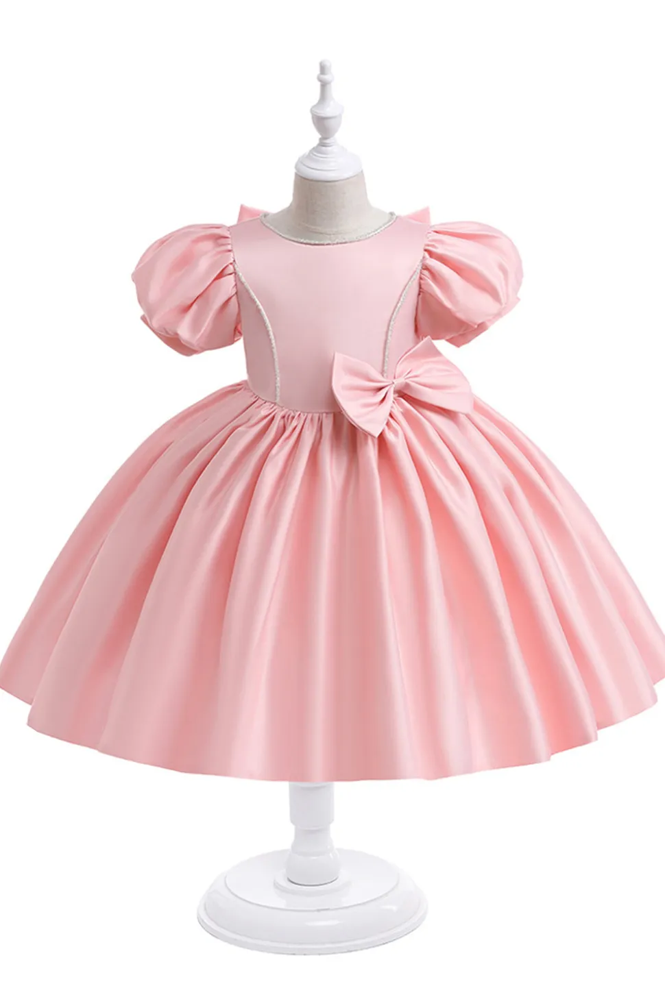 Vestido de menina de cetim Borgonha com arco