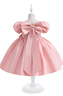 Vestido de menina de cetim Borgonha com arco