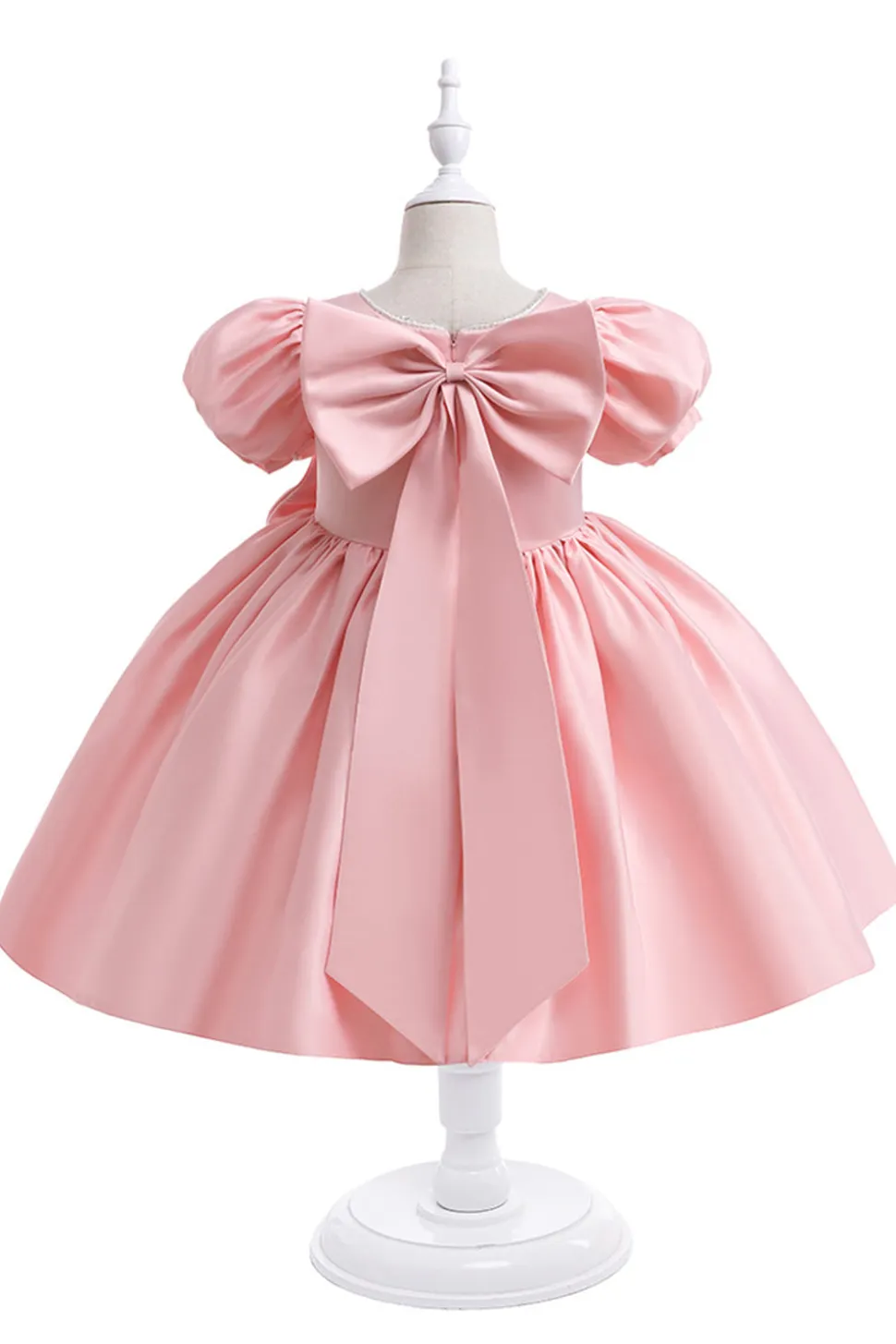Vestido de menina de cetim Borgonha com arco