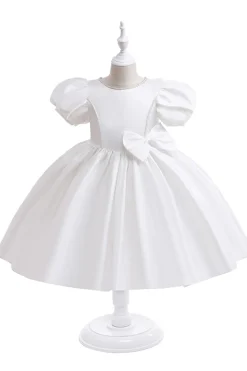 Vestido de menina de cetim Borgonha com arco