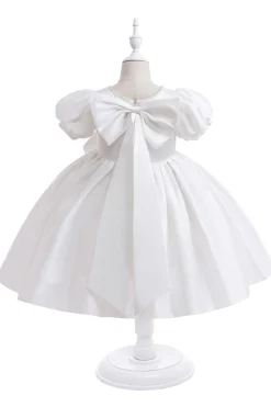 Vestido de menina de cetim Borgonha com arco