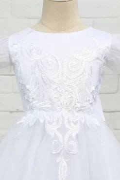 Vestido de menina de flor de chão de tulle branco