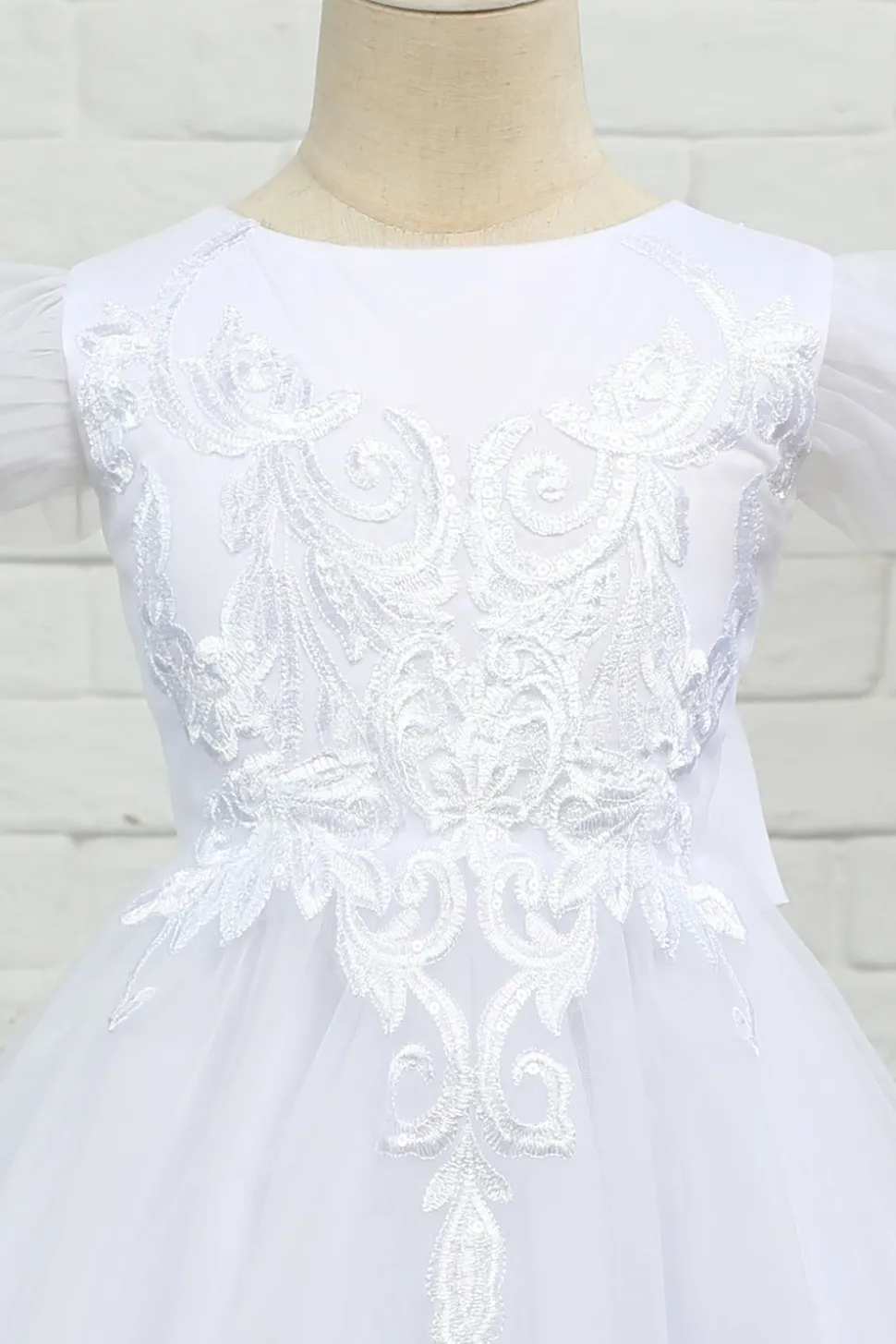 Vestido de menina de flor de chão de tulle branco