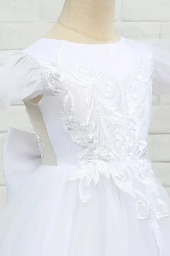 Vestido de menina de flor de chão de tulle branco