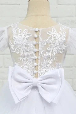 Vestido de menina de flor de chão de tulle branco