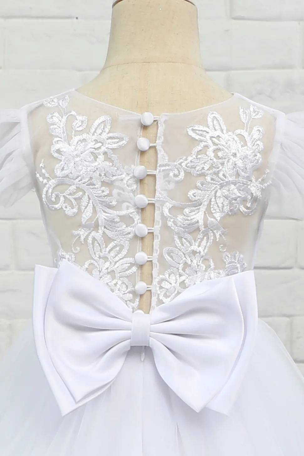 Vestido de menina de flor de chão de tulle branco