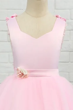 Vestido de menina de flor de comprimento do chão rosa