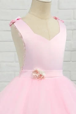 Vestido de menina de flor de comprimento do chão rosa