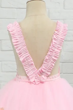 Vestido de menina de flor de comprimento do chão rosa