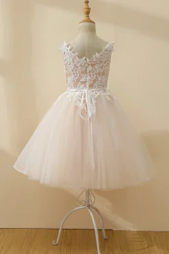 Vestido de menina de flor de tule de champanhe de champanhe