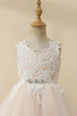Vestido de menina de flor de tule de champanhe de champanhe