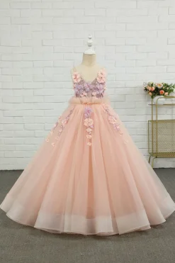 Vestido de menina de menina de manta de spaghetti de tulle rosa