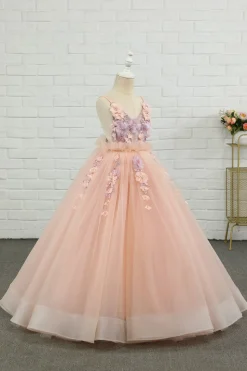Vestido de menina de menina de manta de spaghetti de tulle rosa