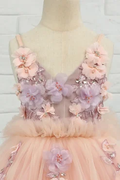 Vestido de menina de menina de manta de spaghetti de tulle rosa