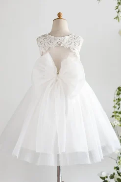 Vestido de menina flor branca com arco