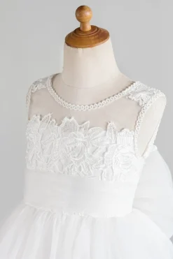 Vestido de menina flor branca com arco