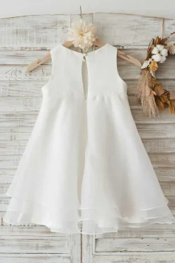 Vestido de menina flor branca de joia com bowknot