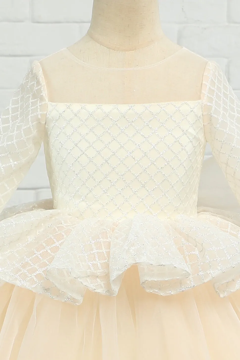 Vestido de menina flor de damasco alto-baixo com arco