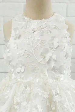 Vestido de menina flor sem mangas de aplique branco