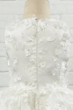 Vestido de menina flor sem mangas de aplique branco