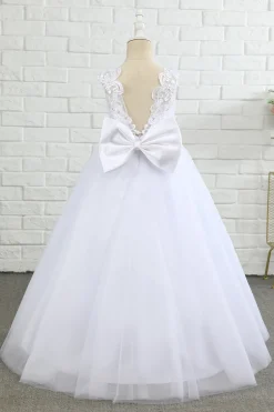 Vestido de menina flor sem mangas branca com arco