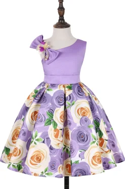 Vestido de Menina Floral Roxo Sem Mangas