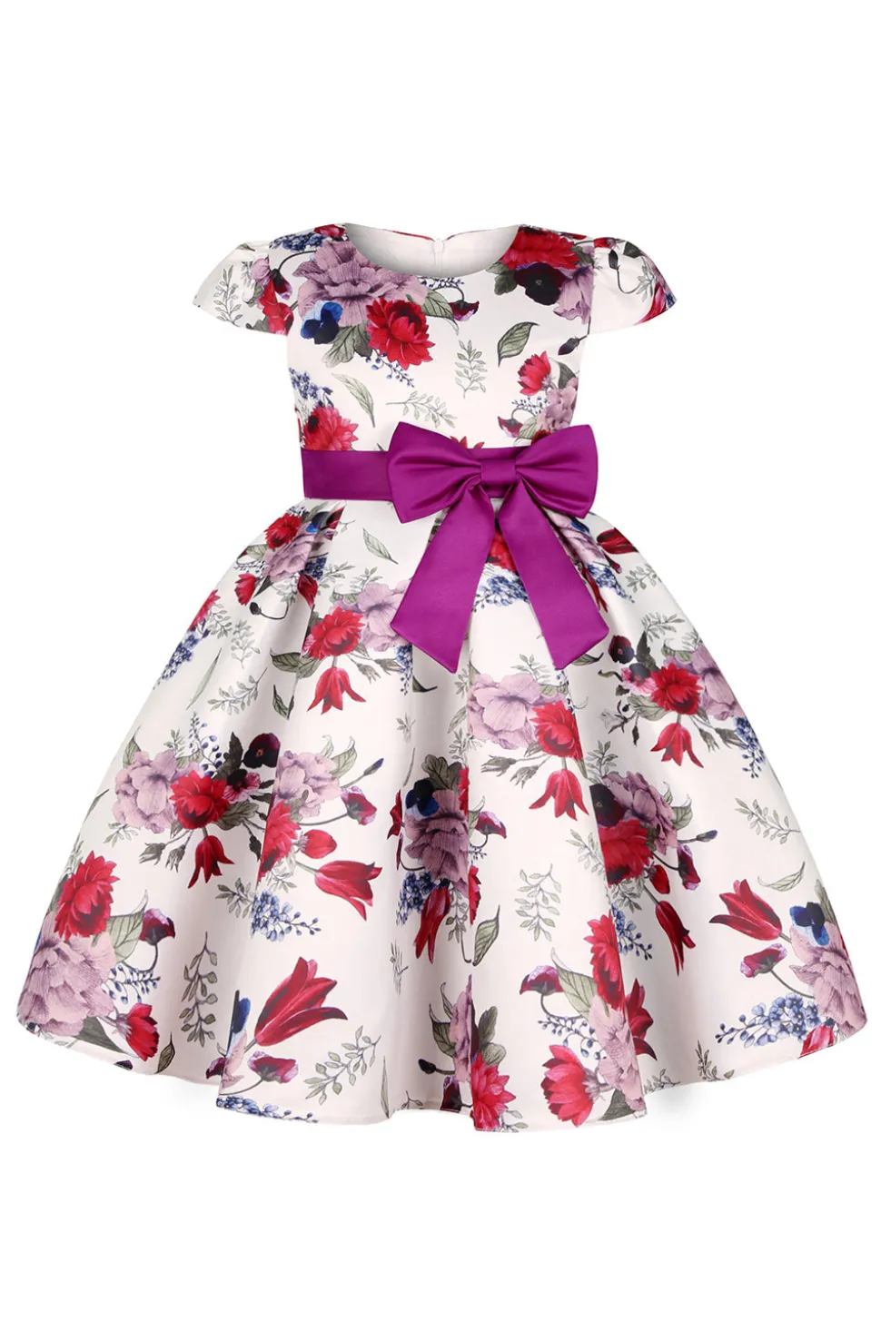 Vestido de Meninas Com Laço Floral Azul