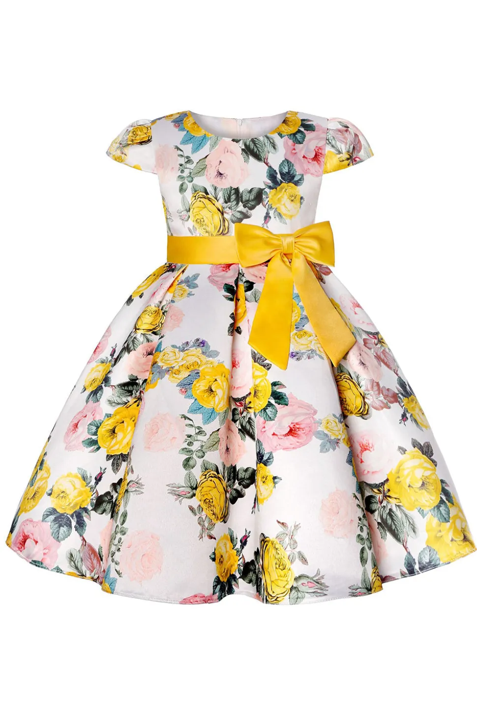 Vestido de Meninas Com Laço Floral Azul