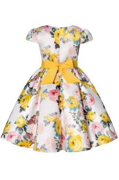 Vestido de Meninas Com Laço Floral Azul