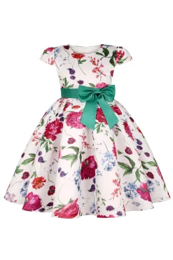Vestido de Meninas Com Laço Floral Azul