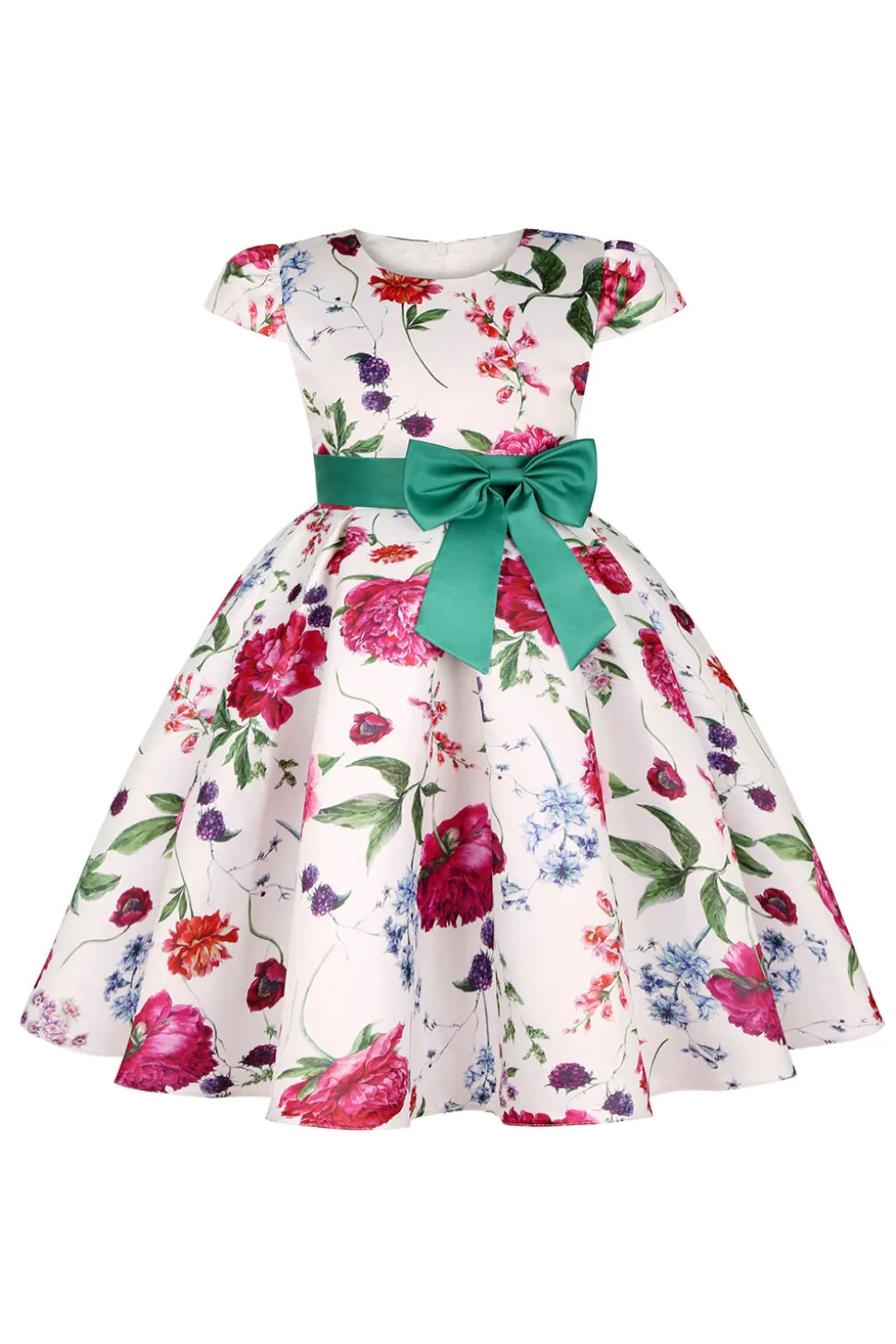 Vestido de Meninas Com Laço Floral Azul