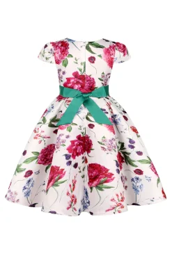 Vestido de Meninas Com Laço Floral Azul