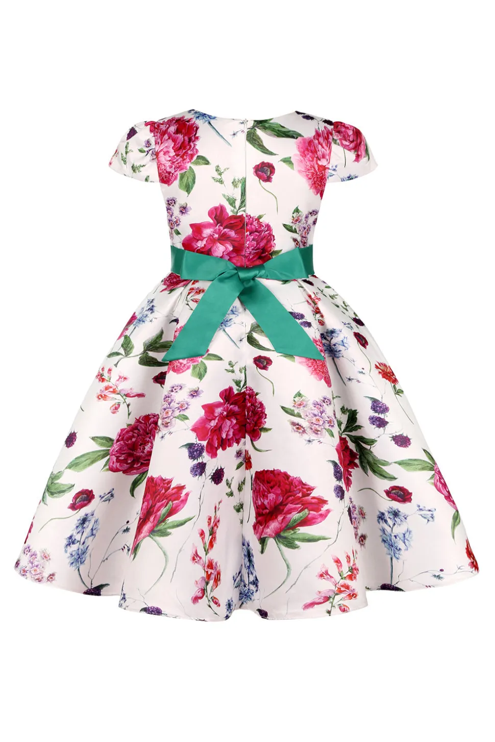 Vestido de Meninas Com Laço Floral Azul