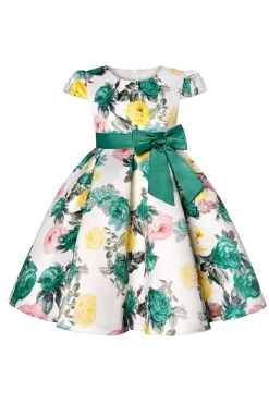 Vestido de Meninas Com Laço Floral Azul