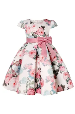 Vestido de Meninas Com Laço Floral Azul