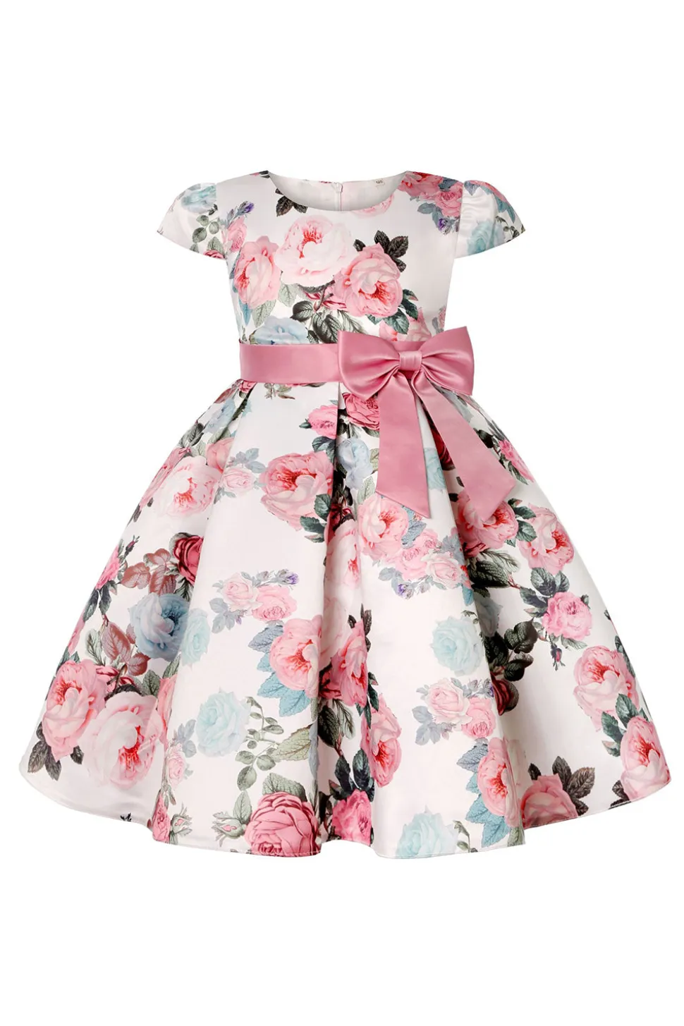 Vestido de Meninas Com Laço Floral Azul