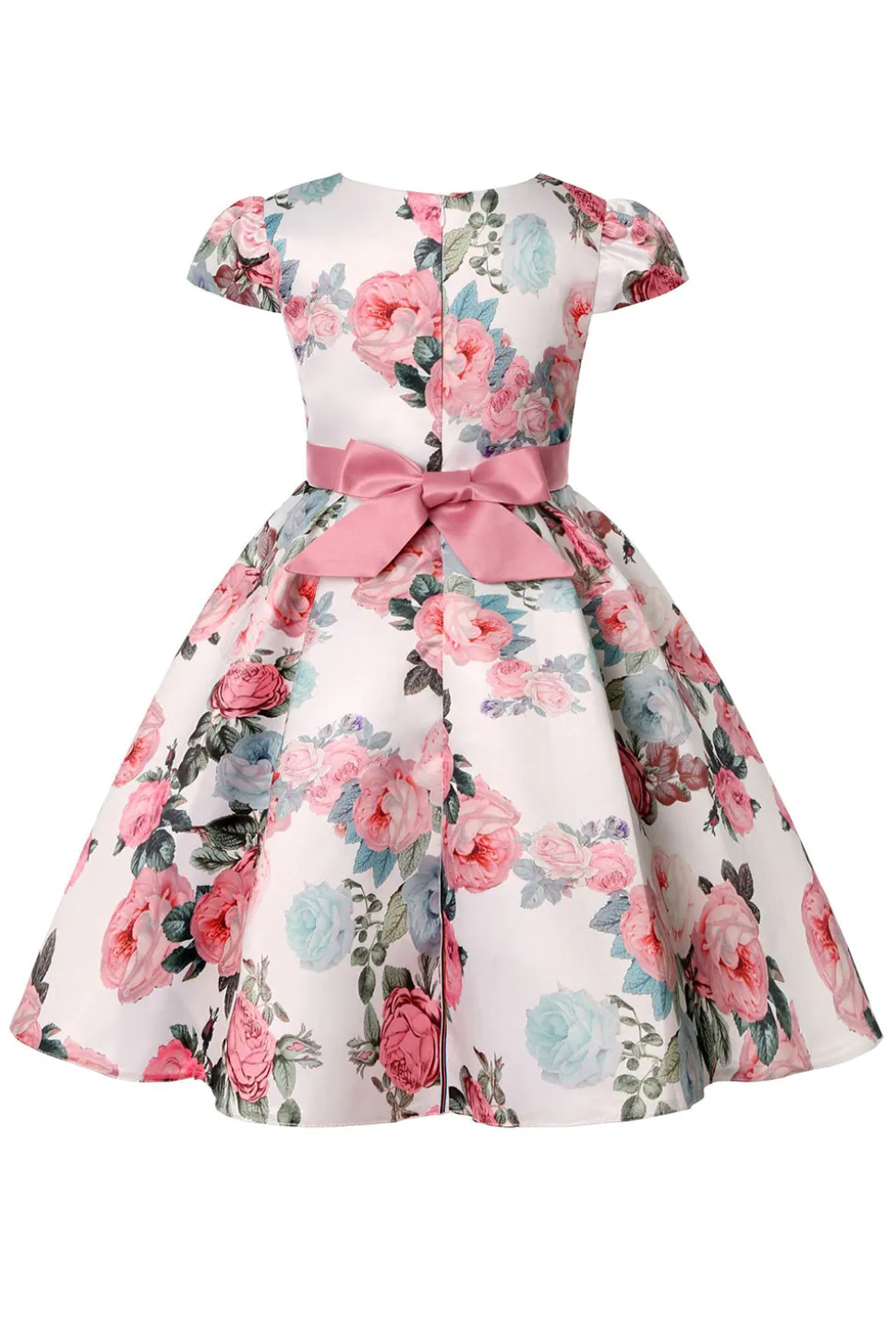 Vestido de Meninas Com Laço Floral Azul