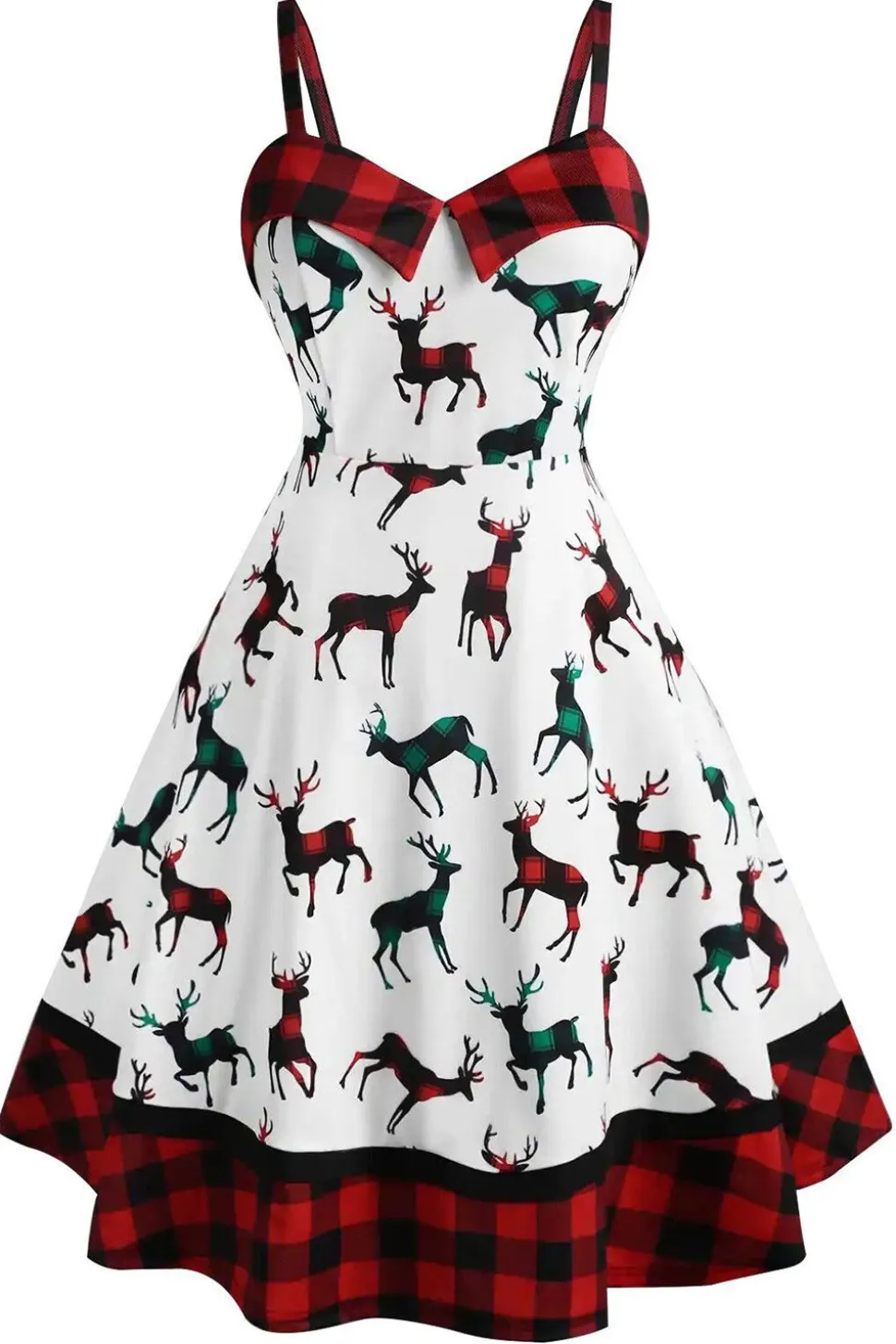 Vestido de Natal de impressão de xadrez branco