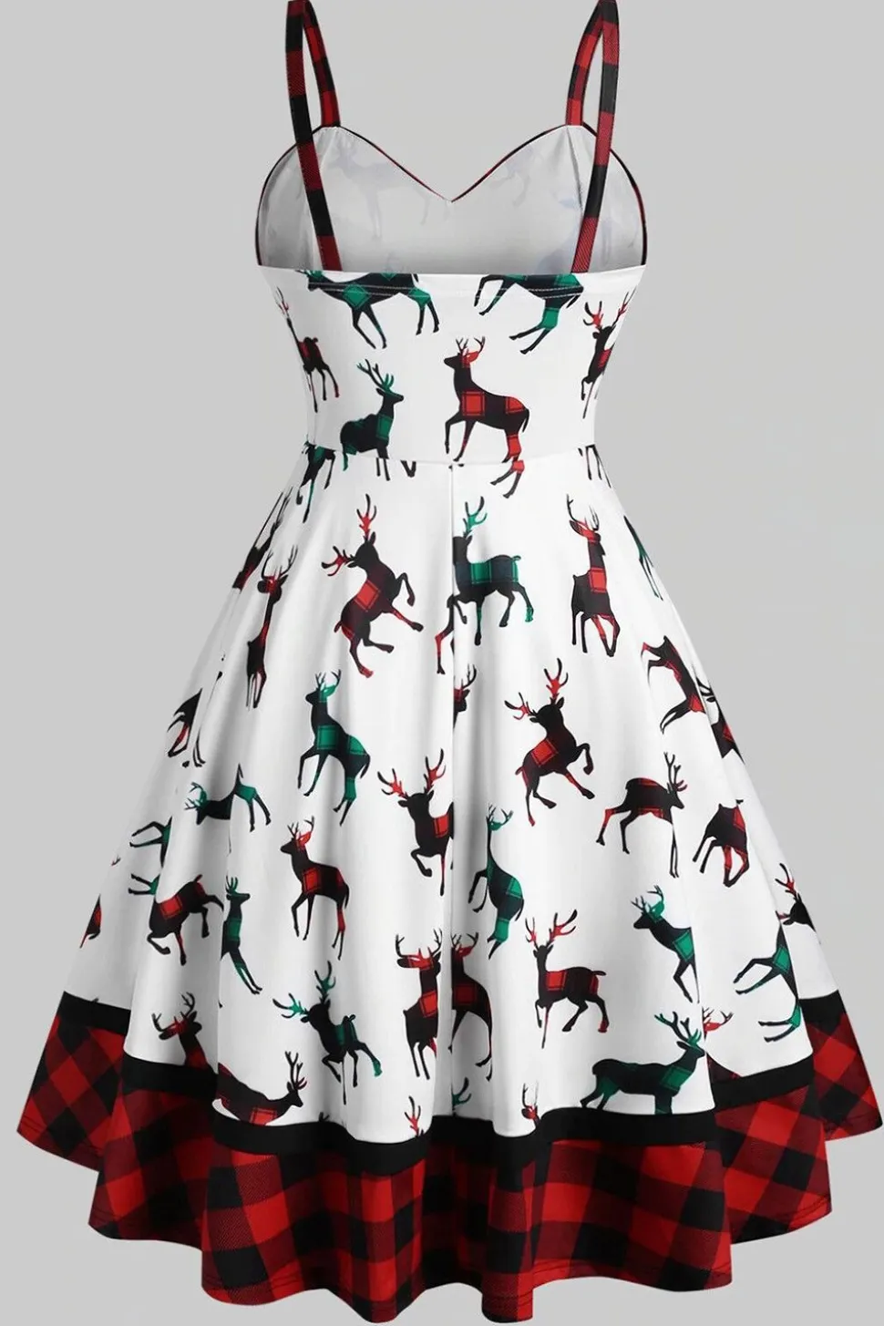 Vestido de Natal de impressão de xadrez branco