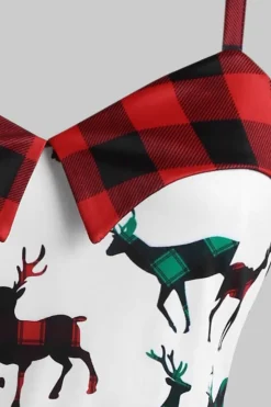 Vestido de Natal de impressão de xadrez branco