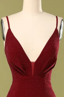 Vestido de Noite Borgonha com decote em V