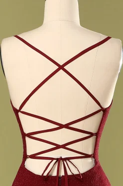 Vestido de Noite Borgonha com decote em V