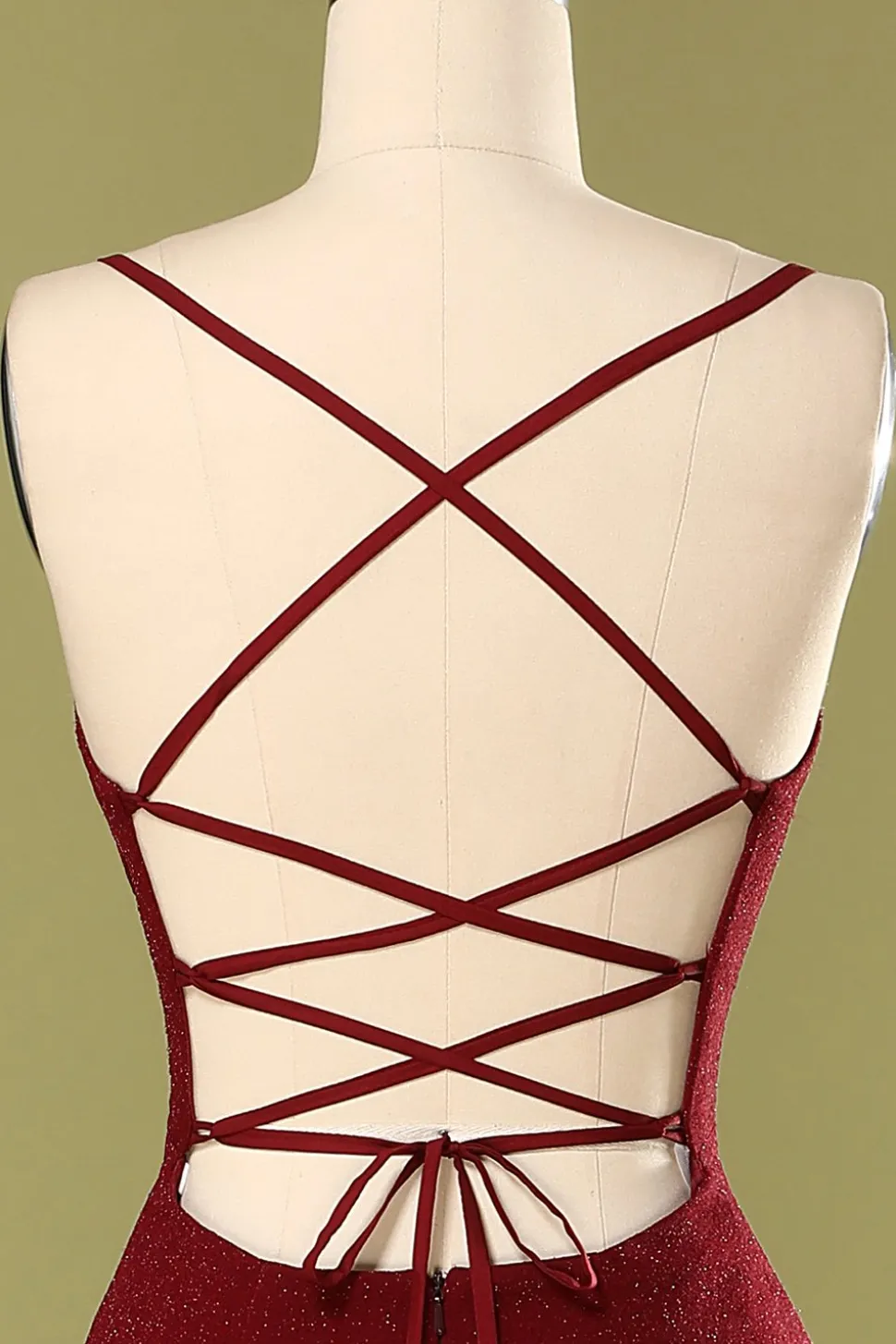 Vestido de Noite Borgonha com decote em V