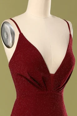 Vestido de Noite Borgonha com decote em V