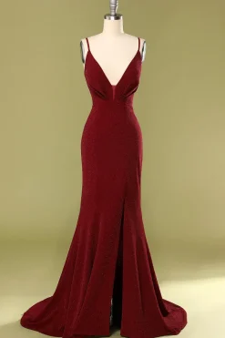 Vestido de Noite Borgonha com decote em V