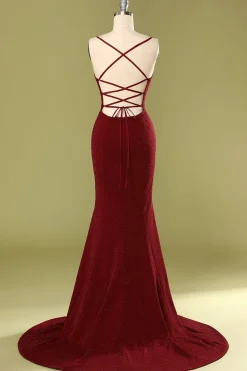 Vestido de Noite Borgonha com decote em V