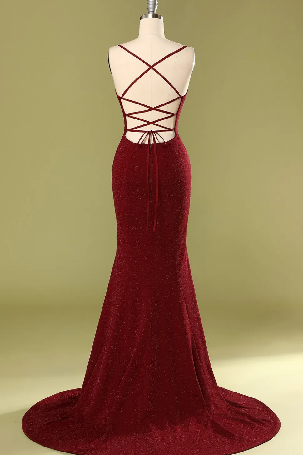 Vestido de Noite Borgonha com decote em V