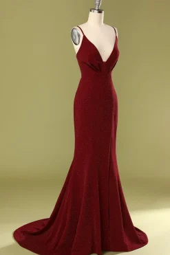 Vestido de Noite Borgonha com decote em V
