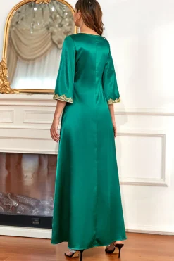 Vestido de noite formal verde com mangas